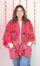 Load image into Gallery viewer, Velvet Kimono - peachy pink bird of paradise