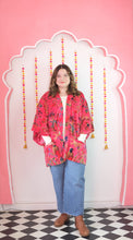 Load image into Gallery viewer, Velvet Kimono - peachy pink bird of paradise