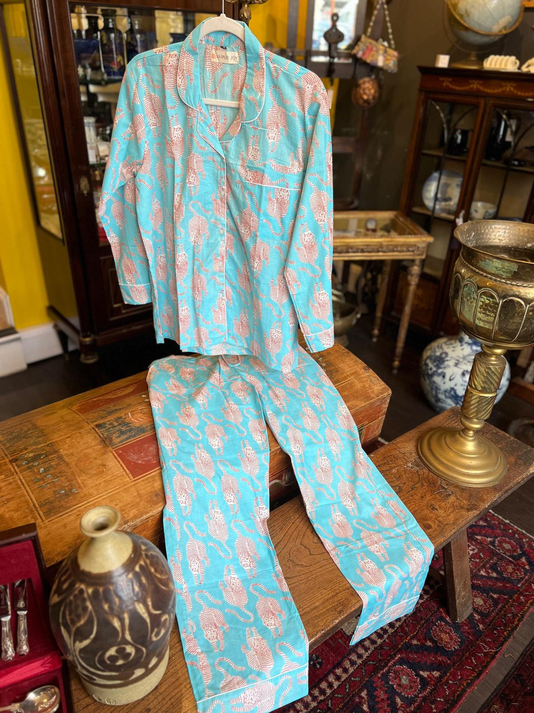 Bagru tiger pj set - turquoise