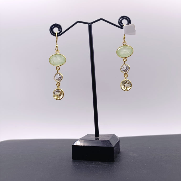 Prehnite, pink Amethyst & Citrine earrings