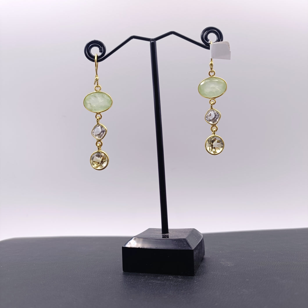 Prehnite, pink Amethyst & Citrine earrings