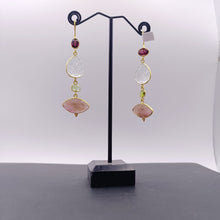 Load image into Gallery viewer, Garnet, carved crystal &amp; rose quartz drop earrings
