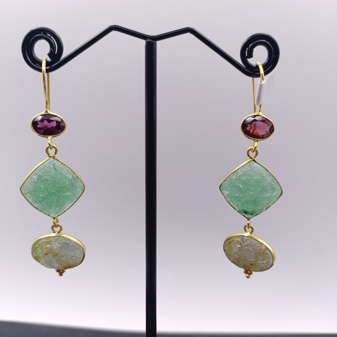 Garnet, aventurine & moss agate earrings