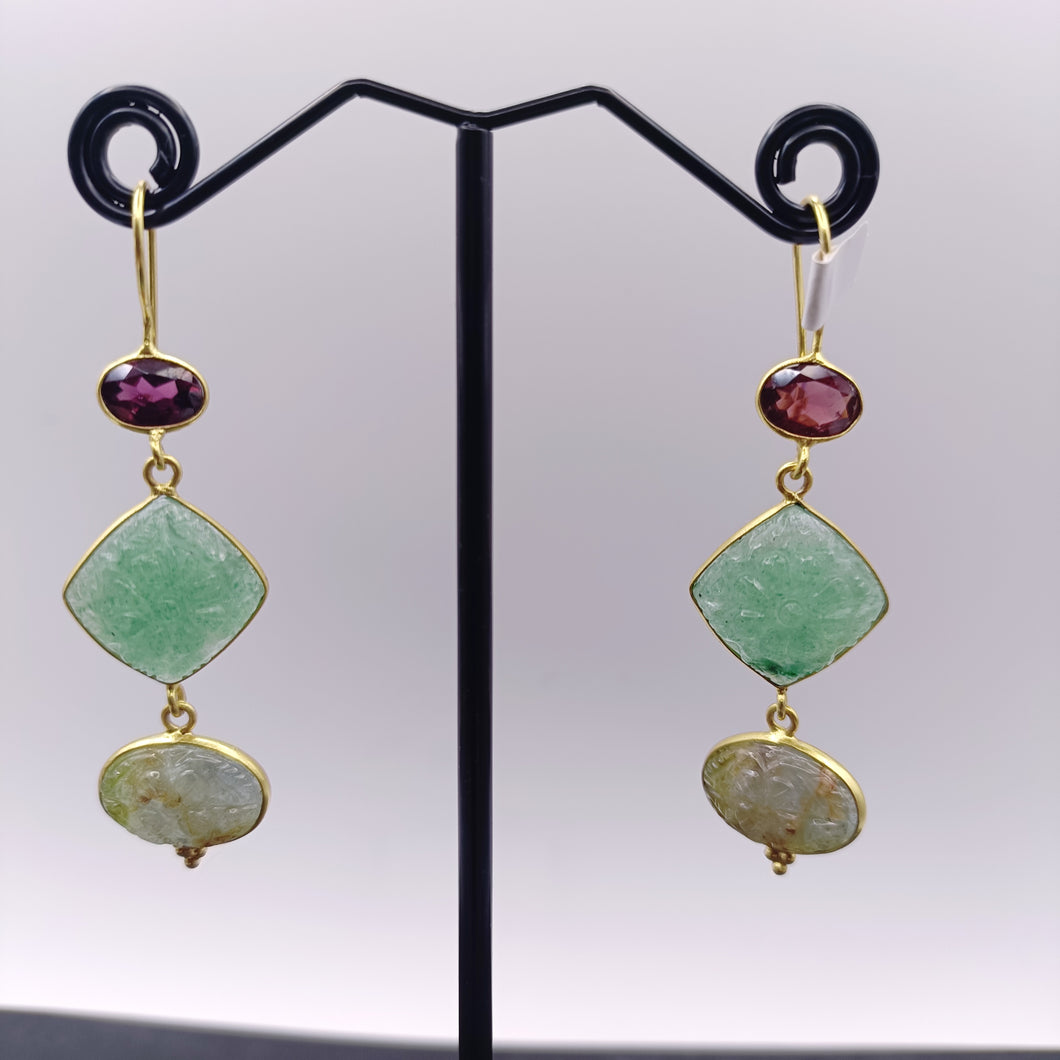 Garnet, aventurine & moss agate earrings