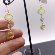 Load image into Gallery viewer, Prehnite, pink Amethyst &amp; Citrine earrings