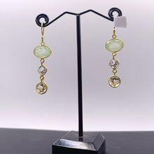 Load image into Gallery viewer, Prehnite, pink Amethyst &amp; Citrine earrings