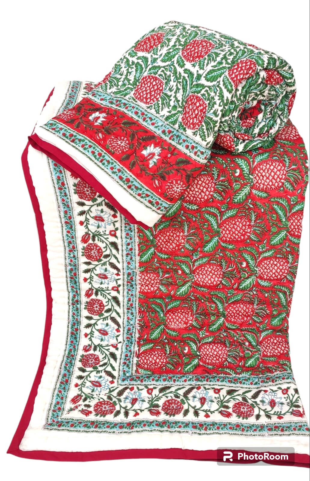 Hand stitched cotton quilt - large double