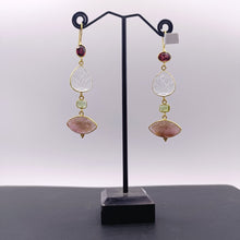 Load image into Gallery viewer, Garnet, carved crystal &amp; rose quartz drop earrings