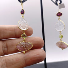 Load image into Gallery viewer, Garnet, carved crystal &amp; rose quartz drop earrings