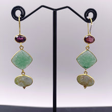 Load image into Gallery viewer, Garnet, aventurine &amp; moss agate earrings