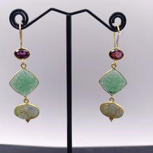 Load image into Gallery viewer, Garnet, aventurine &amp; moss agate earrings