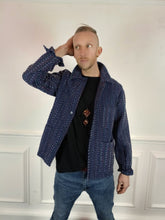 Load image into Gallery viewer, Kantha Workwear jacket - Navy multicolour thread.