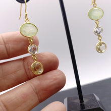 Load image into Gallery viewer, Prehnite, pink Amethyst &amp; Citrine earrings