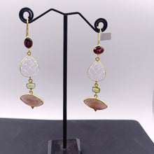Load image into Gallery viewer, Garnet, carved crystal &amp; rose quartz drop earrings